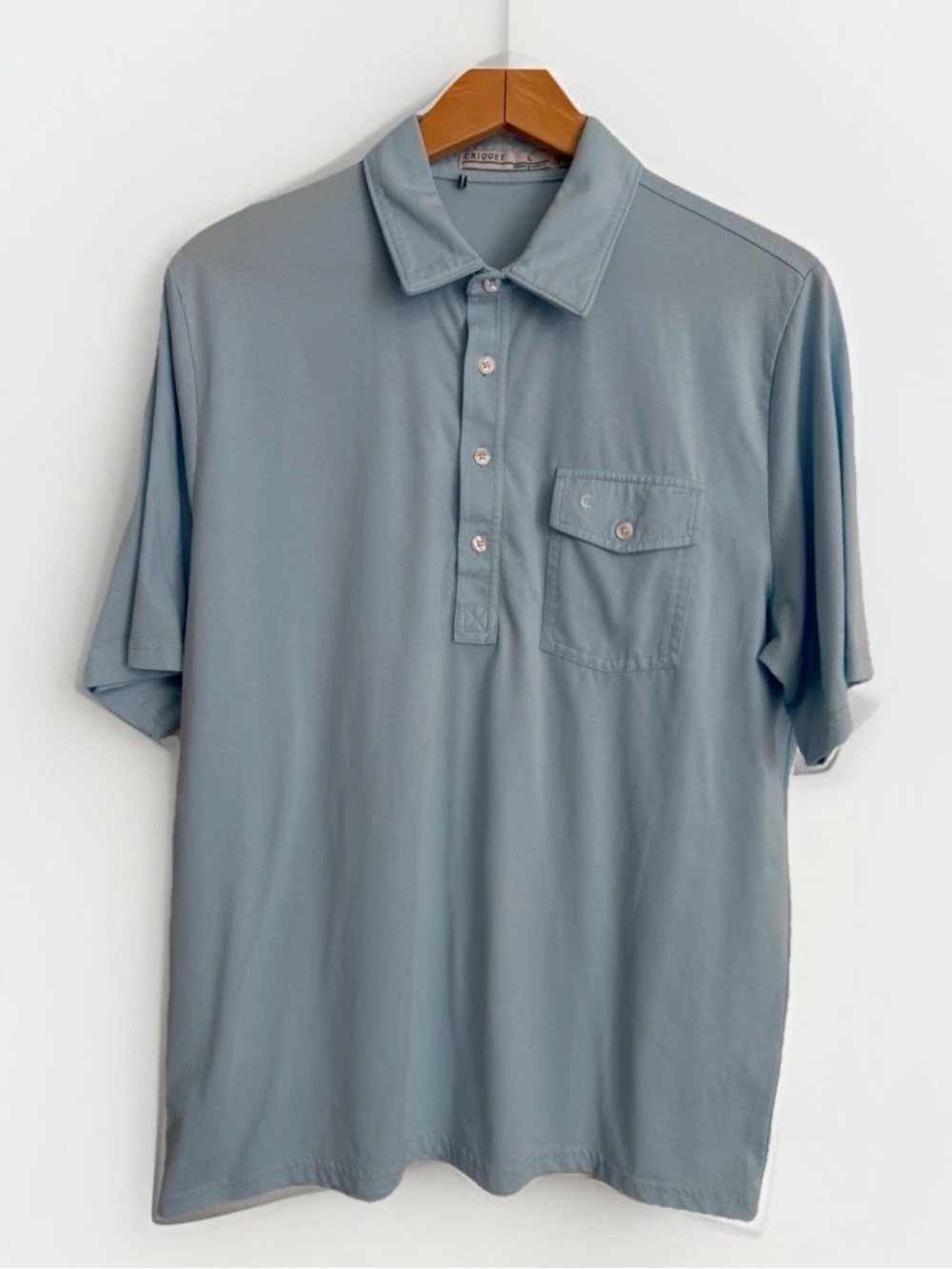 Criquet Polo Shirt Mens Large Light Blue Pima Cotton Golf Casual Pocket